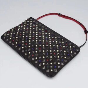 Christian Louboutin Black Suede Studded Jewels & Pearls Crossbody Bag & Clutch